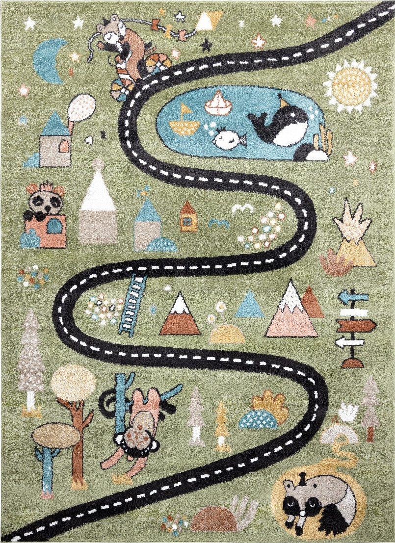 Dywany Łuszczów Dětský kusový koberec Fun Route Street animals green Rozměry koberců: 80x150