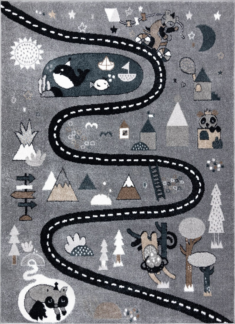 Dywany Łuszczów Dětský kusový koberec Fun Route Street animals grey Rozměry koberců: 80x150