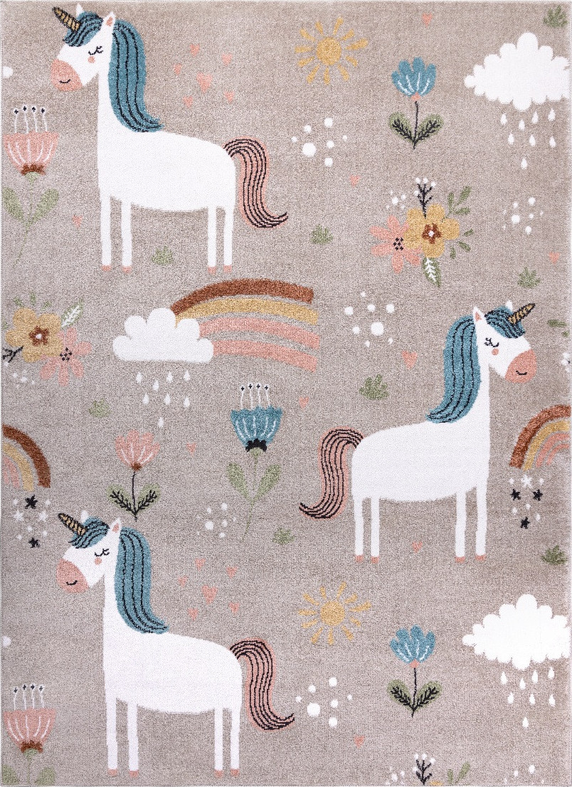 Dywany Łuszczów Dětský kusový koberec Fun Unicorn with rainbow beige Rozměry koberců: 80x150