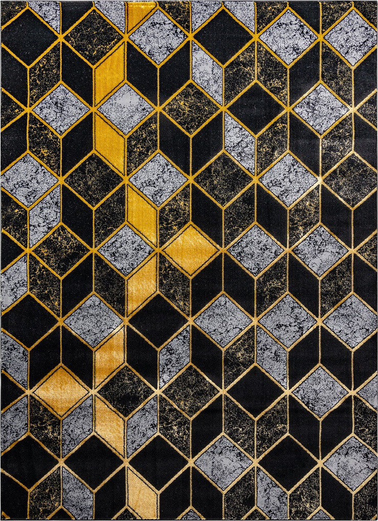 Dywany Łuszczów Kusový koberec Gloss 400B 86 3D geometric black/gold Rozměry koberců: 120x170