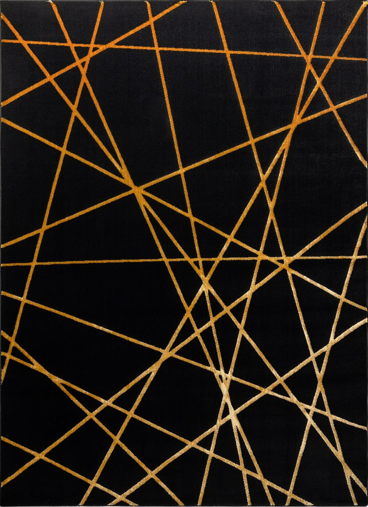 Dywany Łuszczów Kusový koberec Gloss 406C 86 geometric black/gold Rozměry koberců: 80x150