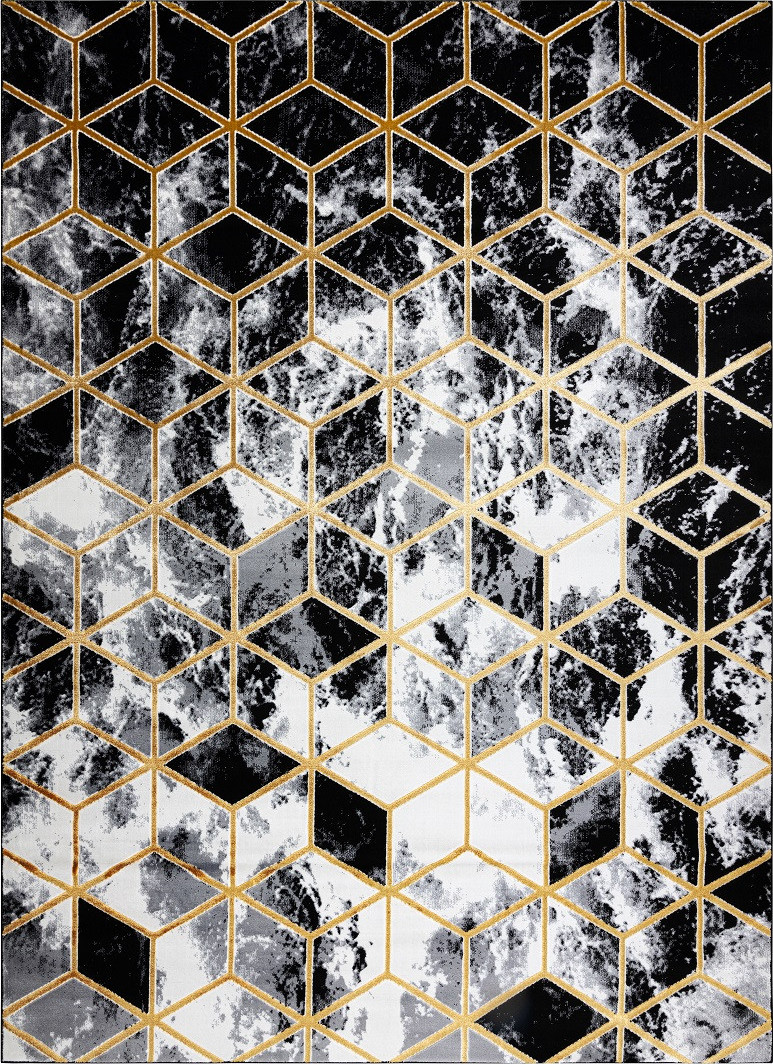 Dywany Łuszczów Kusový koberec Gloss 409A 82 3D cubes black/gold/grey Rozměry koberců: 80x150