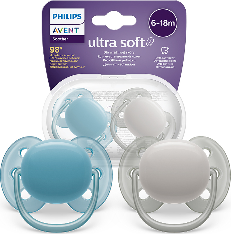 Philips Avent ultra soft Dudlík pro novorozence 6-18m modrá/šedá