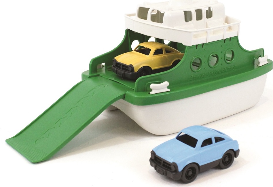 Green Toys Trajekt zeleno-bílý s autíčky