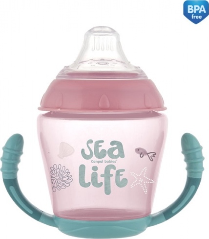 Canpol babies nevylévací hrníček se silikonovým ventilem 230 ml sea life růžový