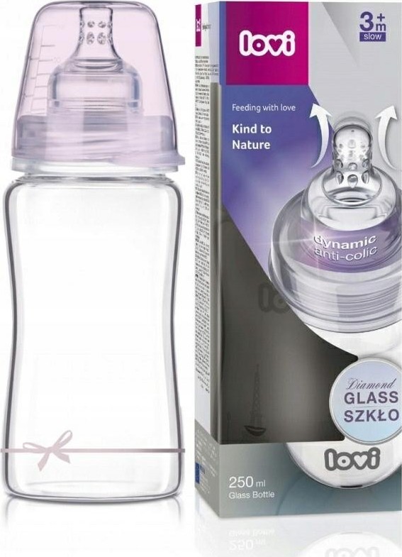 Lovi LOVI Sklenená fľaša 250 ml Diamond Glass - luk - ružová