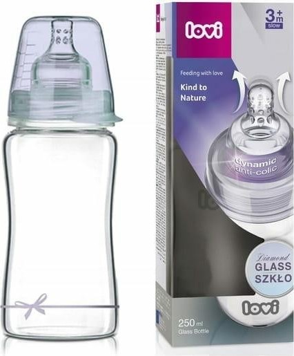 Lovi LOVI Skleněná lahvička 250 ml Diamond Glass - mašlička - modrá