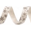 Bavlnená stuha vločky šírka 15 mm vianočná