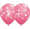 Balón QL 11" s potiskem "1st Happy Birthday", pastelově růžový / 25 ks.