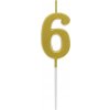 Svíčka Piker B&C číslo 6, metalická zlatá, 9,5x2,3 cm