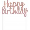 Papierová dekorácia B&C Happy Birthday, ružová a zlatá, 11x14 cm