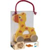 TREFL Edukační dřevěná tahací hračka Žirafa žlutá
