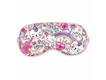 Schlafmaske – Rosa Katze und Regenbogen