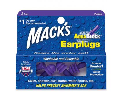 Mack's Aqua Block® 2 Paar lila Schwimm-Ohrstöpsel