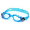 Kaiman klare, blaue Schwimmbrille von der Seite