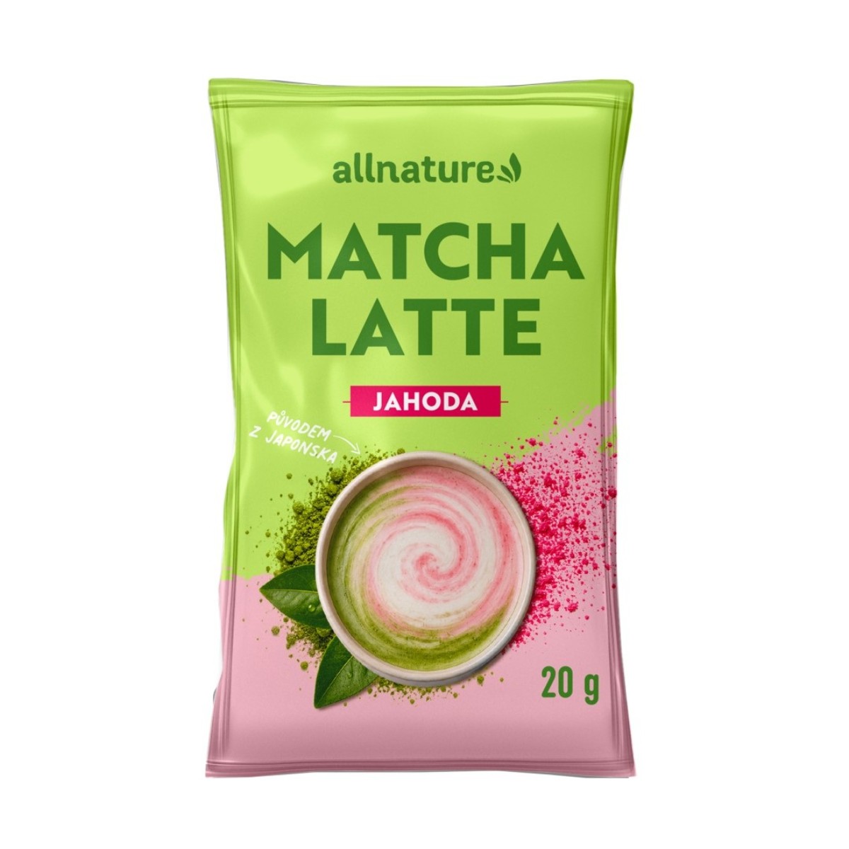 Sypká směs matcha latte s jahodovým práškem