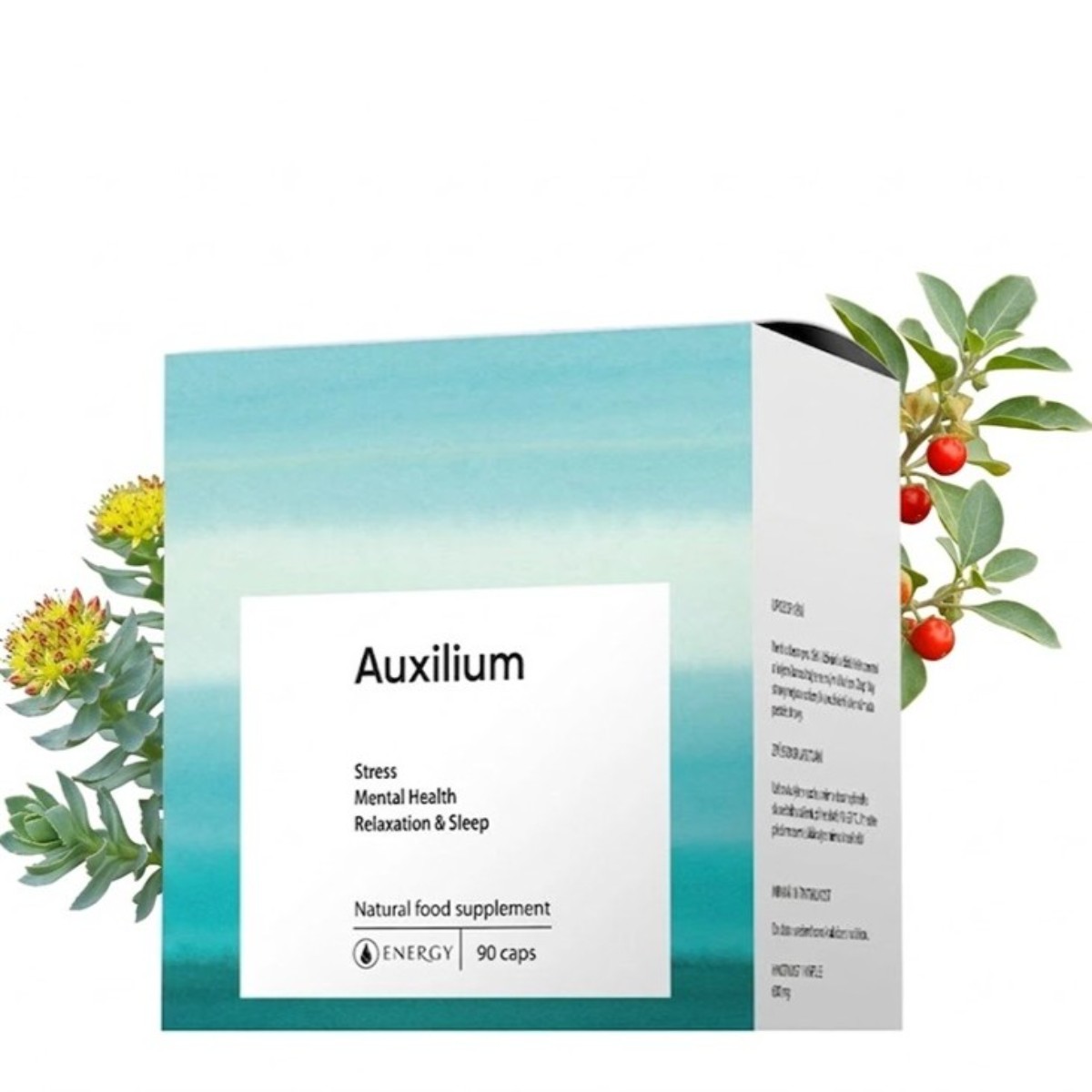 Složení Auxilium s rhodiolou, ashwagandhou, hořčíkem Aquamin a vitaminy