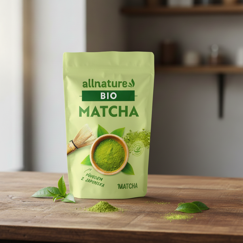 Matcha latte připravené z Allnature Matcha Tea BIO