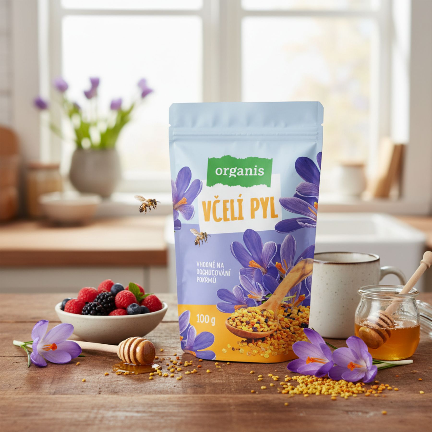 Organis Včelí pyl 100 g – sklenička s pylovými granulemi
