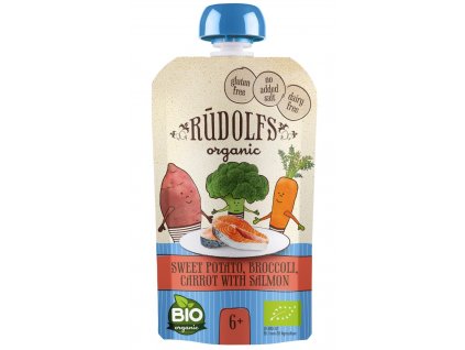 rudolfs bio kapsicka bataty brokolice mrkev s lososem 110 g