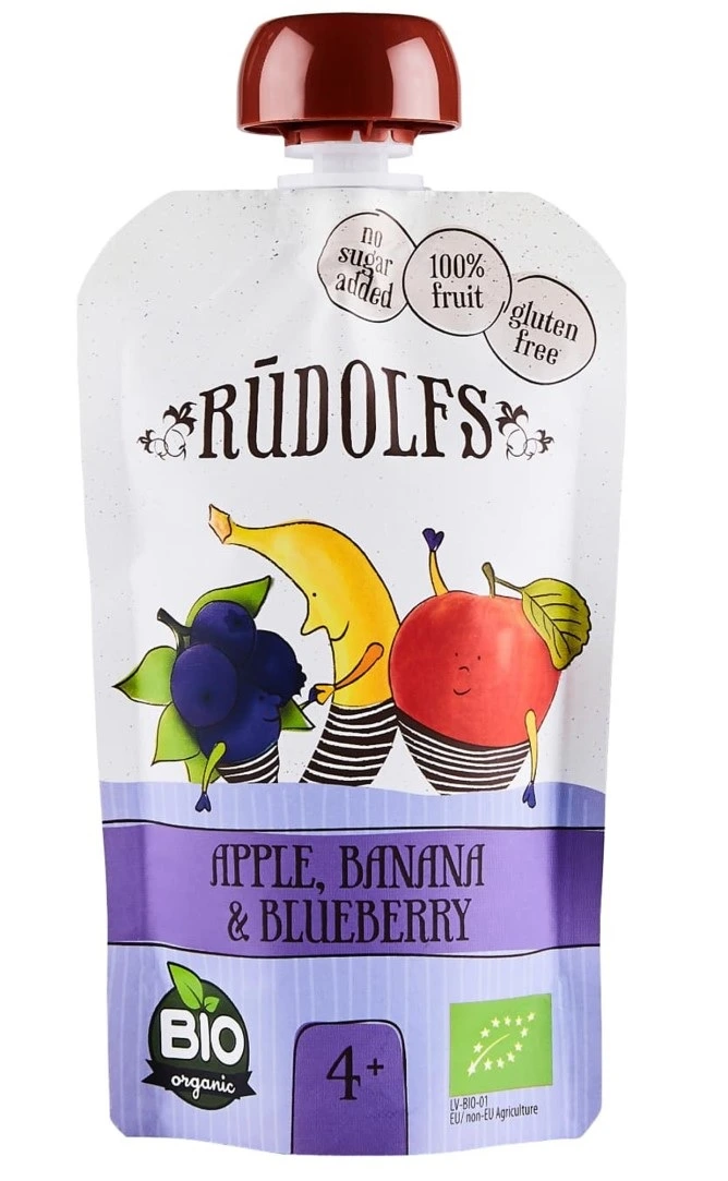 Rudolfs BIO kapsička Jablko, banán, borůvka, 110 g