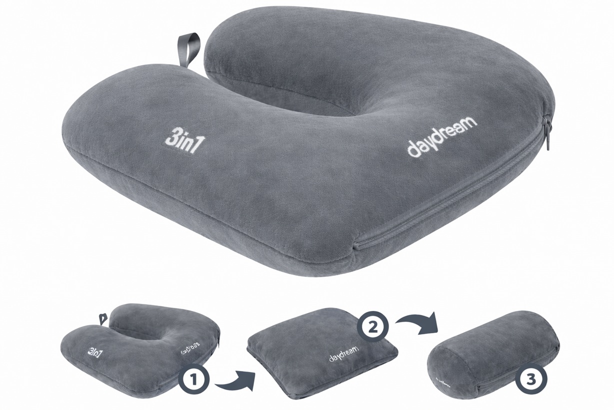 Daydream 3v1 - multifunkční cestovní polštář Barva: Šedá