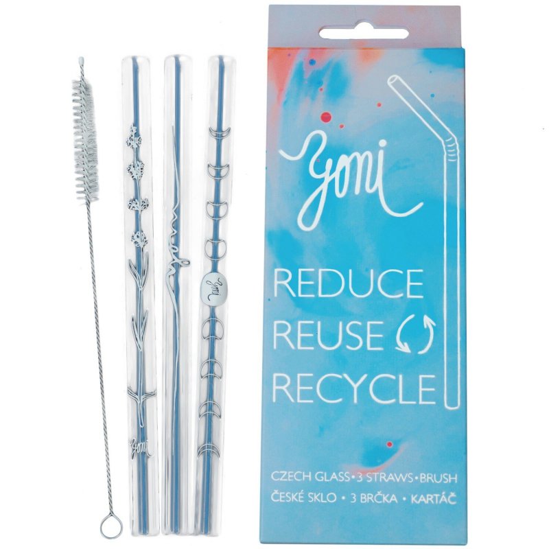 Yoni Skleněná brčka s kartáčkem (3+1 ks) - Signature