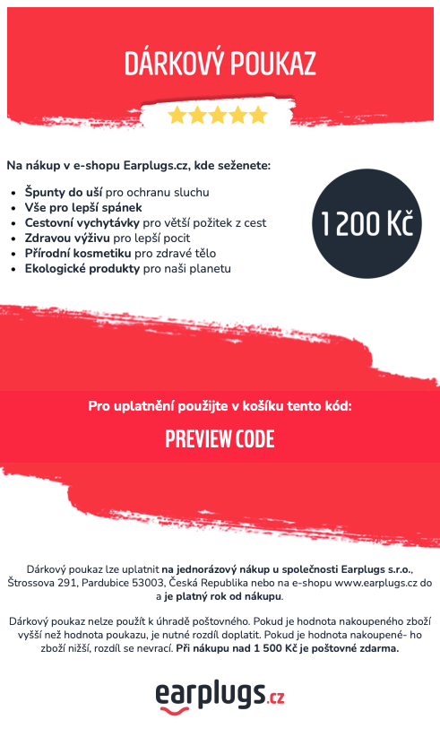 Levně Elektronický dárkový poukaz na Earplugs.cz Hodnota poukazu: 1200