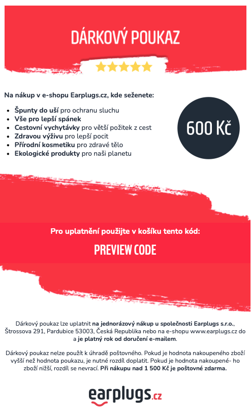 Levně Elektronický dárkový poukaz na Earplugs.cz Hodnota poukazu: 600