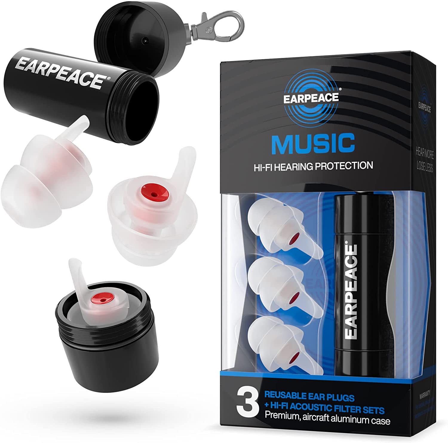 EarPeace HD Špunty do uší pro muzikanty Barva pouzdra: Černá, Velikost špuntů: Standardní