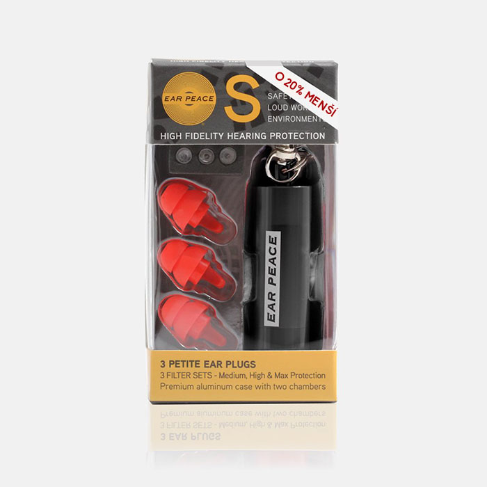 EarPeace Safety Špunty proti hluku 3 filtry Barva pouzdra: Černá, Velikost špuntů: Petite (o 20% menší)