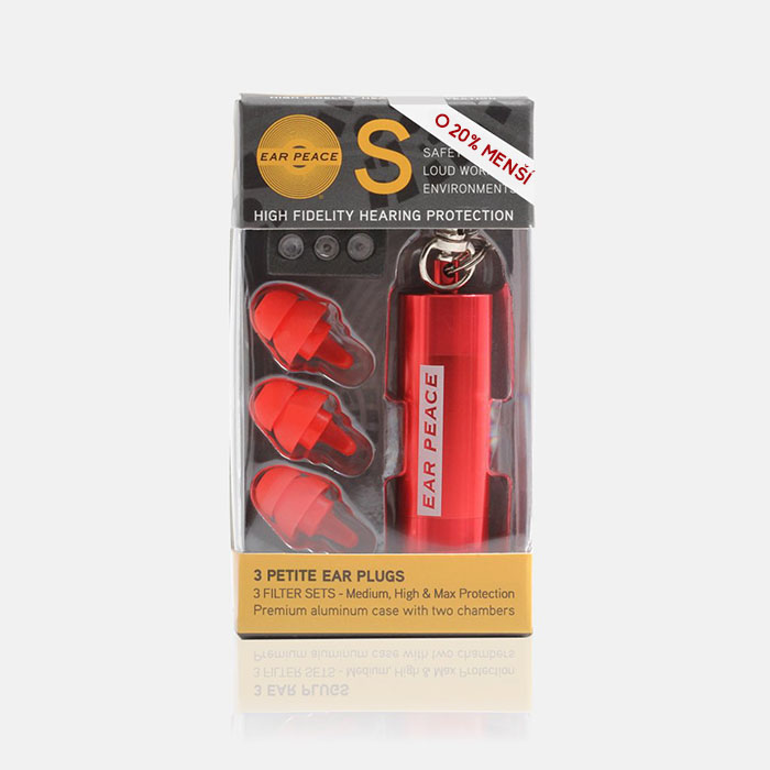 EarPeace Safety Špunty proti hluku 3 filtry Barva pouzdra: Červená, Velikost špuntů: Petite (o 20% menší)