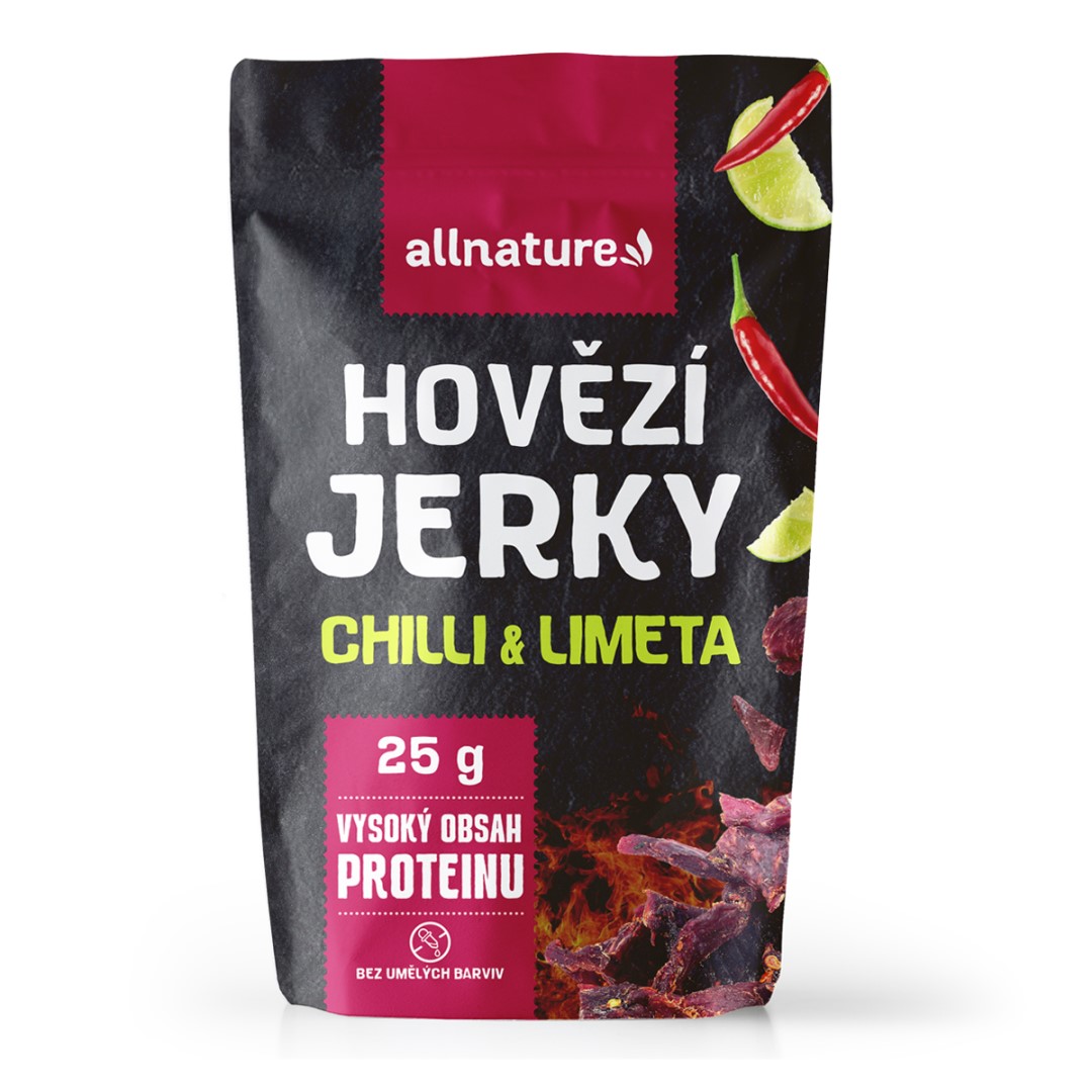 Allnature BEEF Chilli a Limeta jerky - sušené hovězí maso s chilli a limetkou Hmotnost: 25g