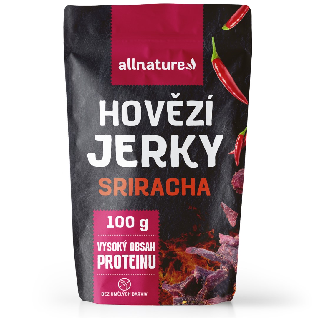 Allnature BEEF Sriracha jerky - sušené hovězí maso se Srirachou Hmotnost: 100g