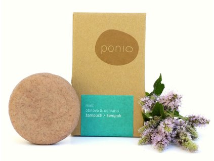 Ponio mátový tuhý šampon obnova a ochrana Mint balení
