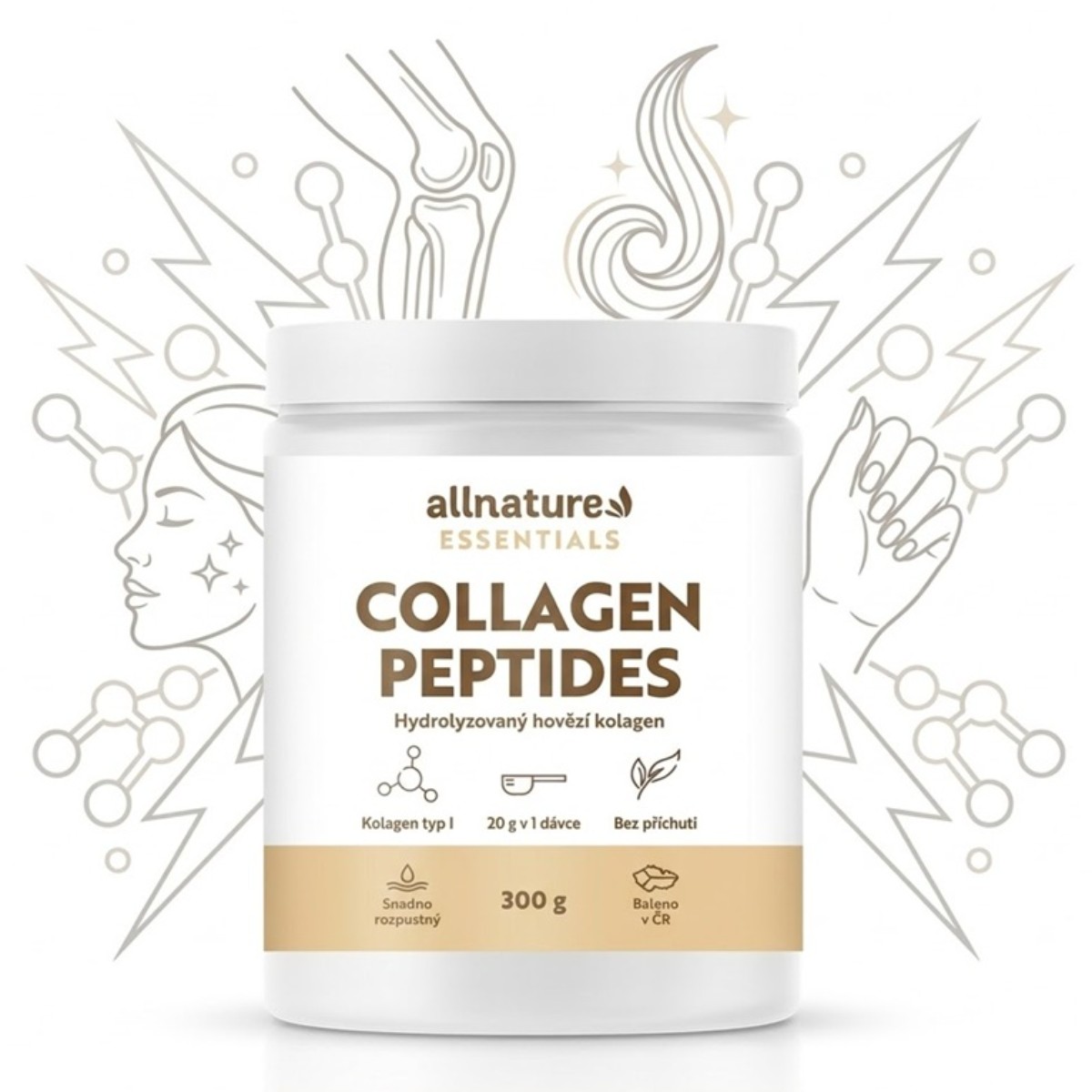 Kolagén v prášku rozmiešaný v pohári s vodou na dennú rutinu