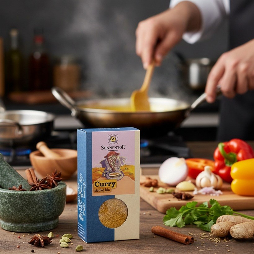 Sladké karí Sonnentor v kuchyni