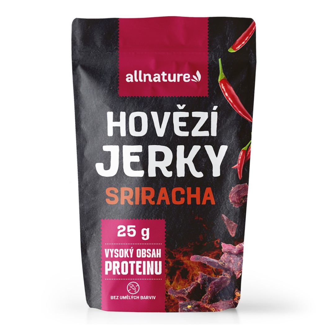 E-shop Allnature BEEF Sriracha jerky - sušené hovädzie mäso so Srirachou Obsah: 25g