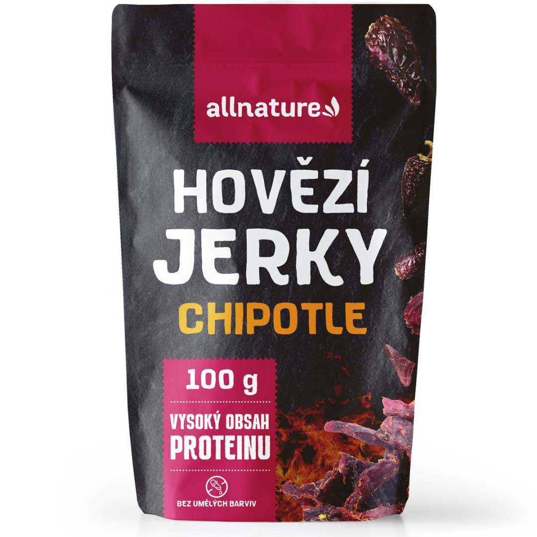 E-shop Allnature BEEF Chipotle jerky - sušené hovädzie mäso s chipotle omáčkou Obsah: 100g