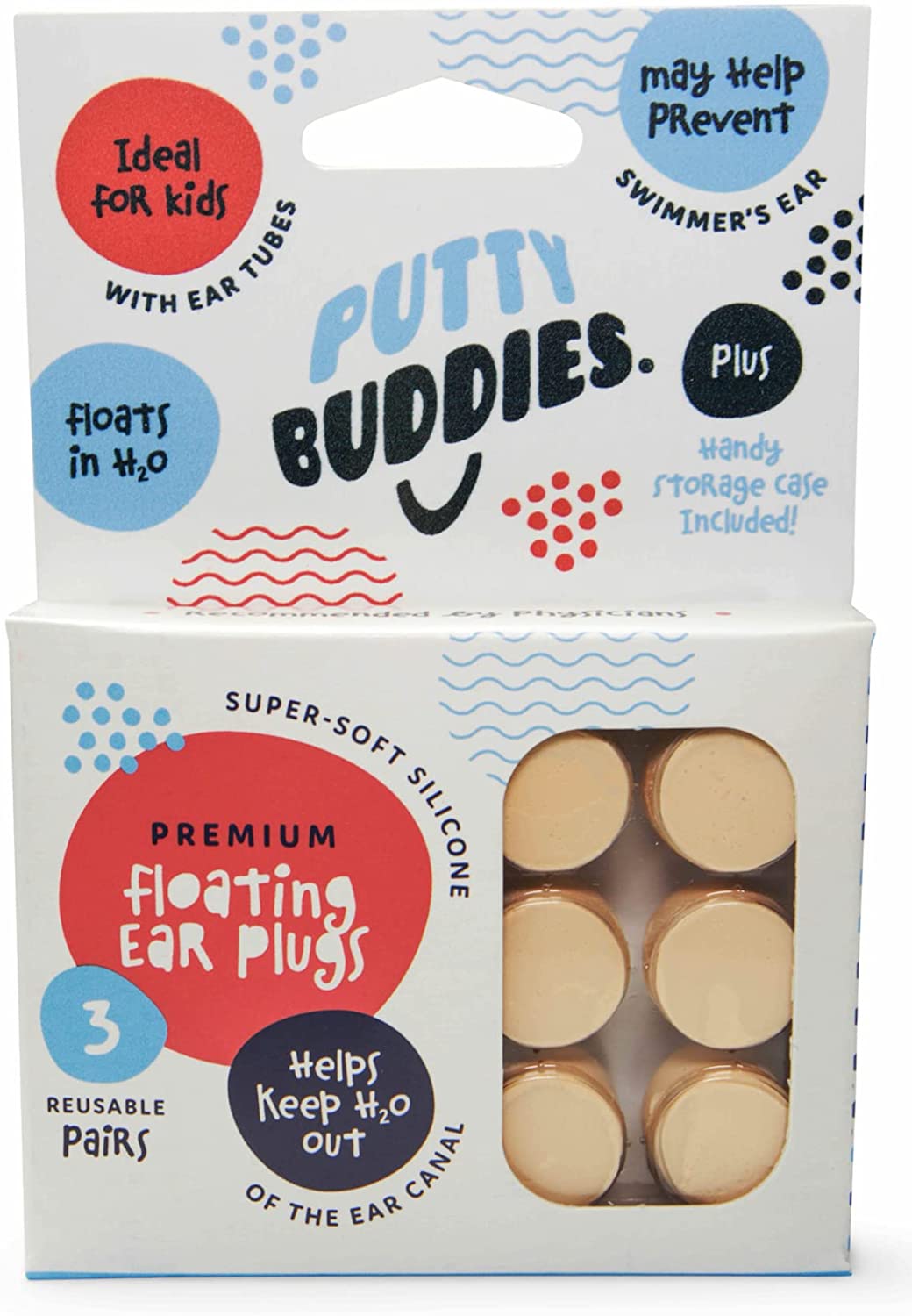 E-shop Putty Buddies - 3 páry Plávajúce silikónové štuple do uší Farba: Béžová