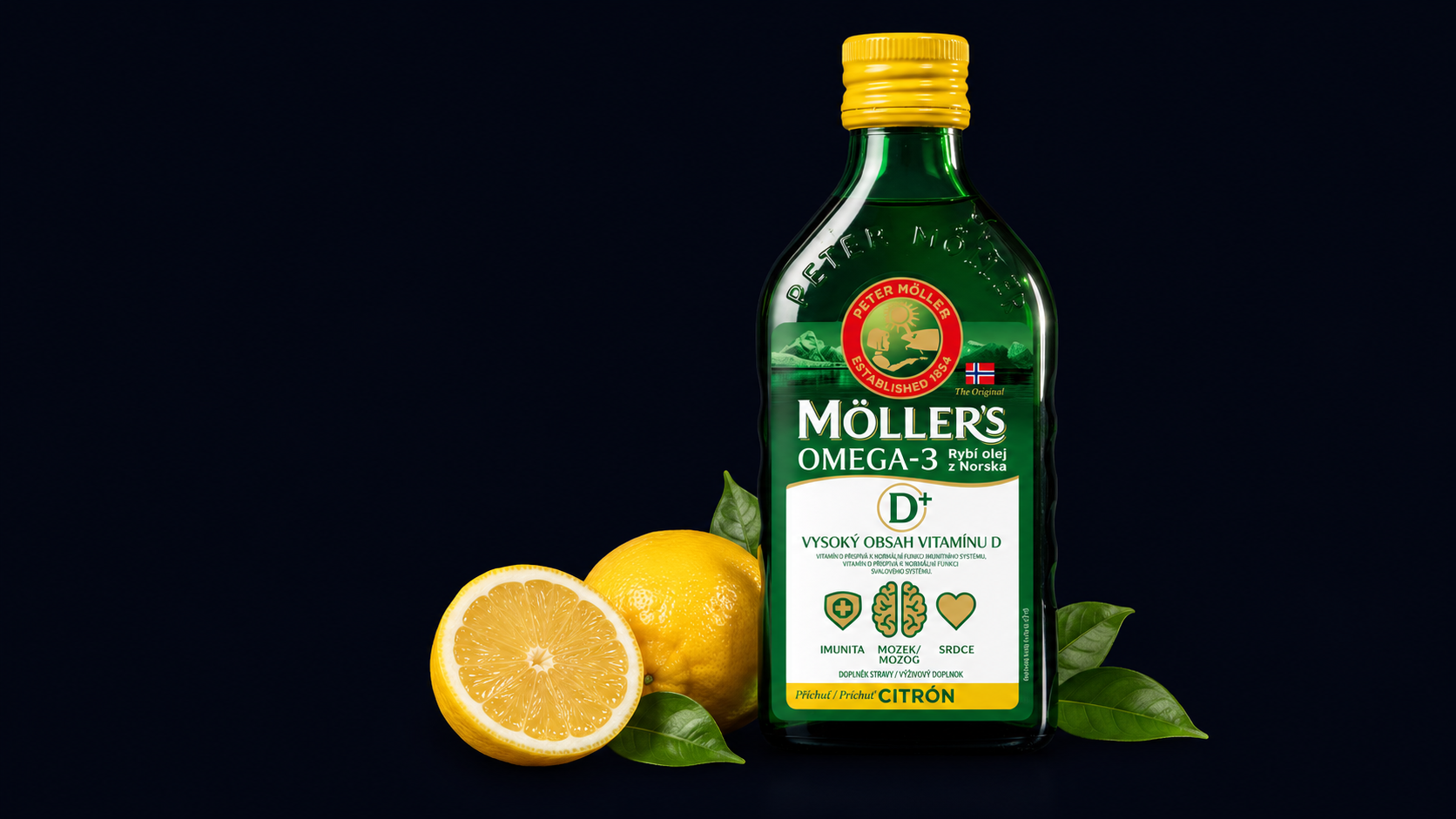 Möller´s Omega-3 Rybí olej D+ s citronovou příchutí 250 ml