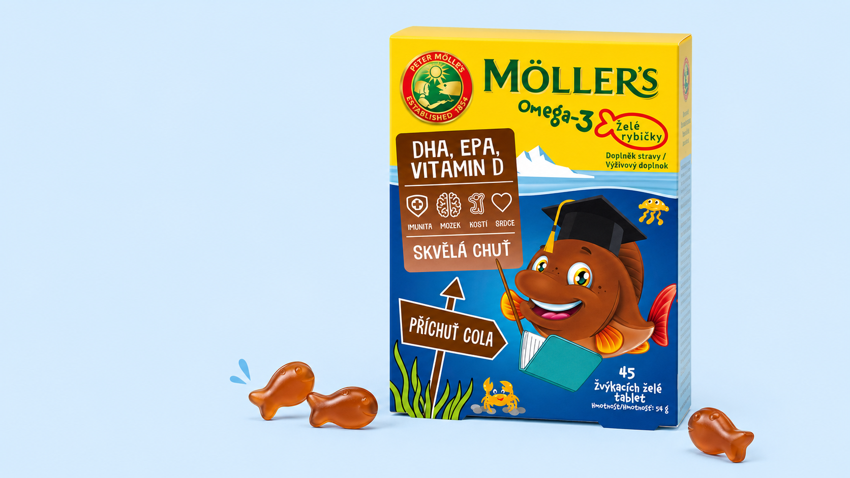 Möller´s Omega-3 Želé rybičky s příchutí Cola 45 žvýkacích želé