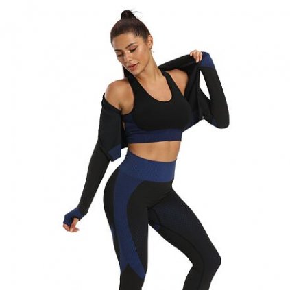 Yoga Sense fitness set dámský černá-modrá (Velikost oblečení S)