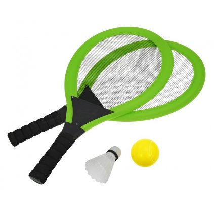 Set na plážové hry tenis/badminton 2xraketa, soft miček, badm. Košík, zelená