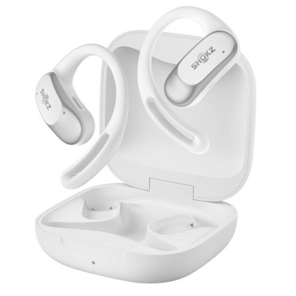 Shokz OpenFit Air Bluetooth, bezpečná sportovní sluchátka, bílá