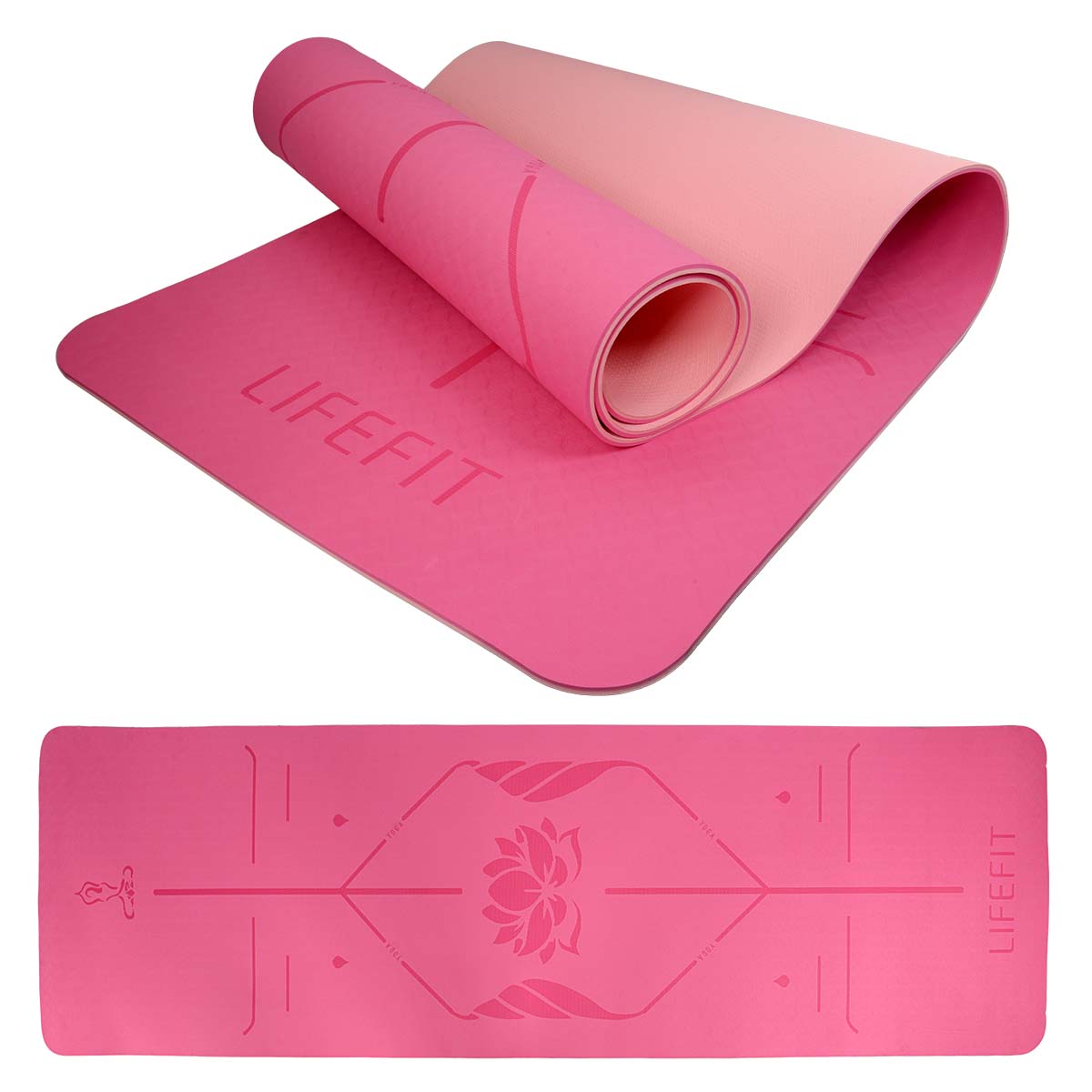Jogamatka lifefit yoga mat lotos duo, 183x58x0,6cm, růžová