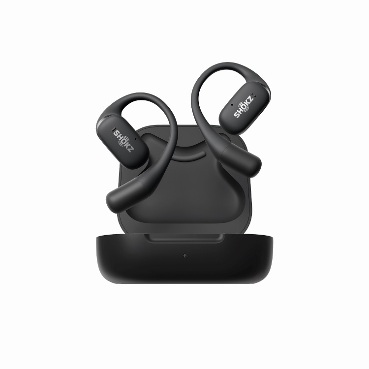 Shokz OpenFit Bluetooth, bezpečná sportovní sluchátka, černá