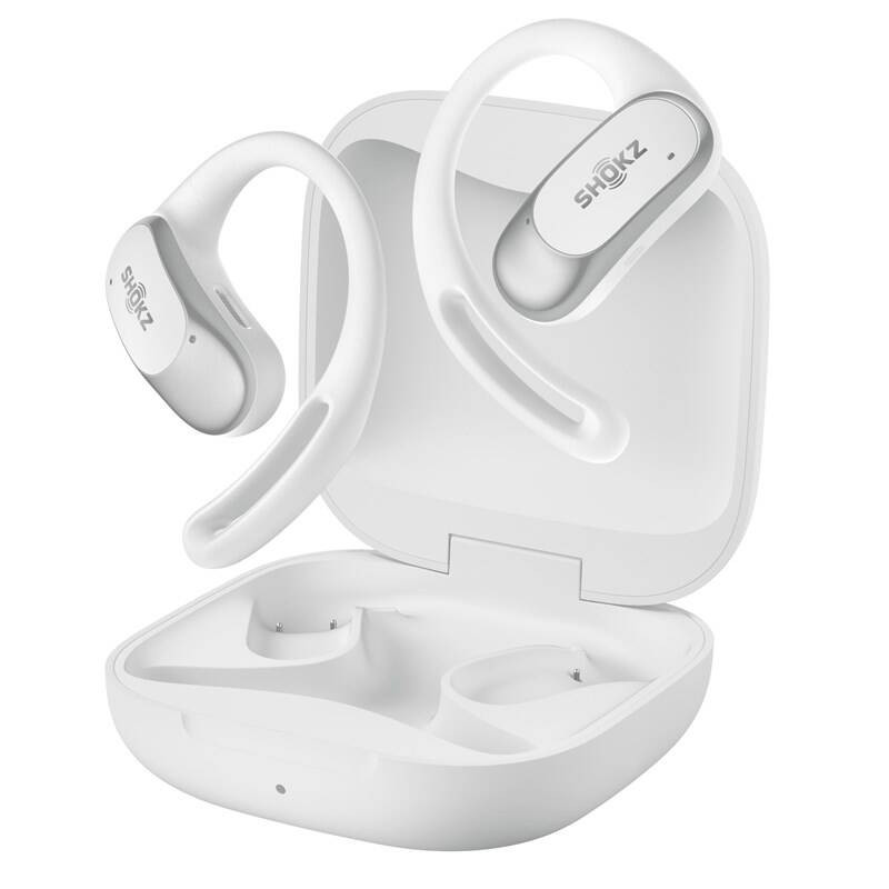 Shokz OpenFit Air Bluetooth, bezpečná sportovní sluchátka, bílá