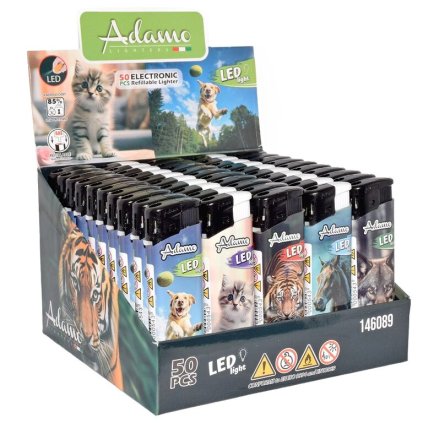 8108 1 box 50 ks zapalovac adamo piezo led animals
