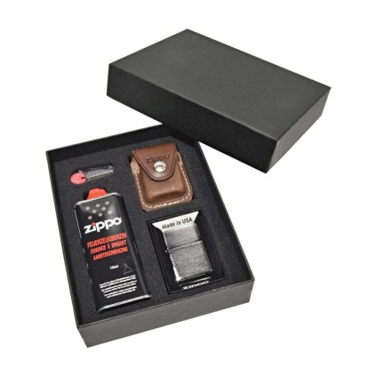 7208 5 darkova sada zippo sada zapalovac a hneda kapsicka kovovy klip